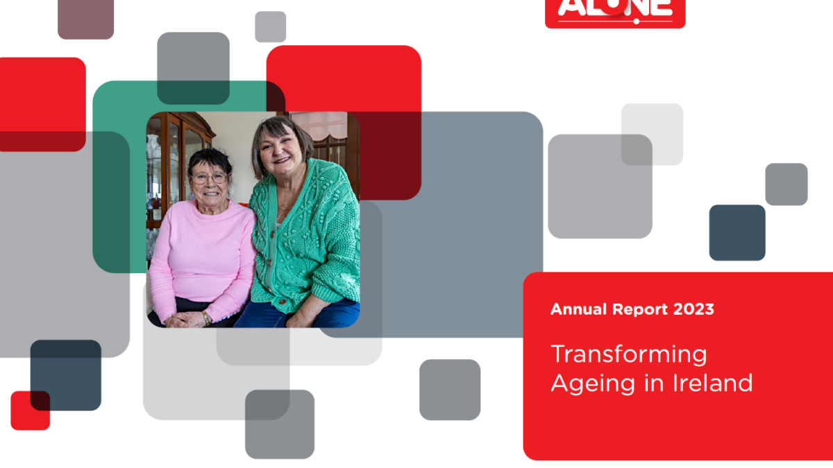 ALONE Annual Report 2023 cover: "Transforming Ageing in Ireland", with two smiling women together