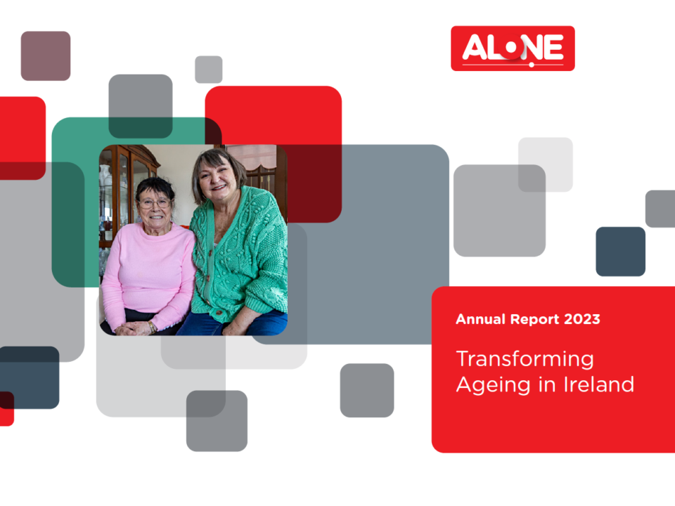ALONE Annual Report 2023 cover: "Transforming Ageing in Ireland", with two smiling women together