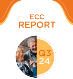 Cover of ALONE's ECC Report Q3 24, with two older people laughing together and ALONE's 'You're Not Alone' logo