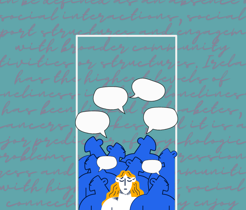 Loneliness Taskforce briefing cover: a person stands alone among faceless blue figures with empty speech bubbles