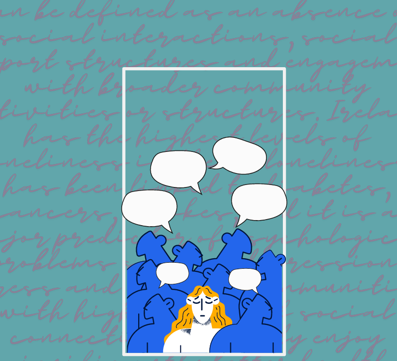 Loneliness Taskforce briefing cover: a person stands alone among faceless blue figures with empty speech bubbles