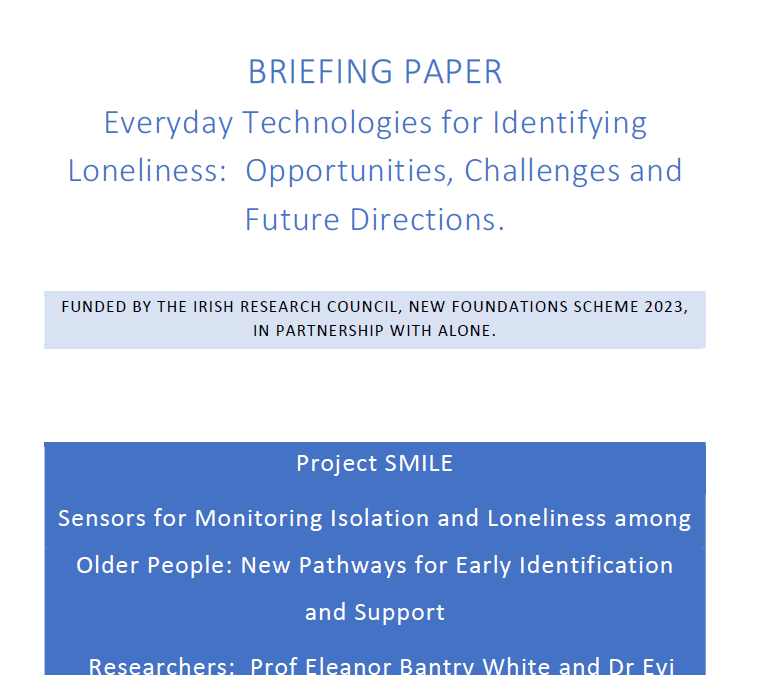 Cover of briefing paper: "Everyday Technologies for Identifying Loneliness: Opportunities, Challenges and Future Directions"