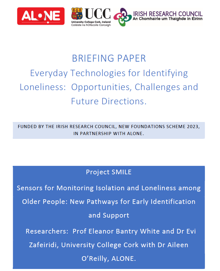 Cover of briefing paper: "Everyday Technologies for Identifying Loneliness: Opportunities, Challenges and Future Directions"