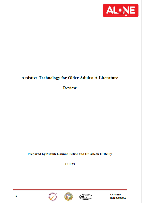 Cover page: "Assistive Technology for Older Adults: A Literature Review", ALONE, 25.4.23