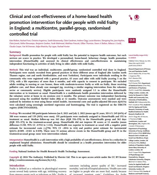 Lancet Healthy Longevity paper: home-based health promotion intervention for older people with mild frailty