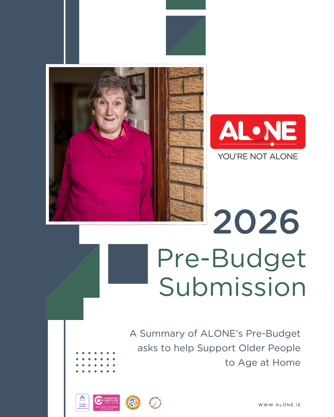 Cover: ALONE 2026 Pre-Budget Submission — summary of asks to help support older people to age at home.