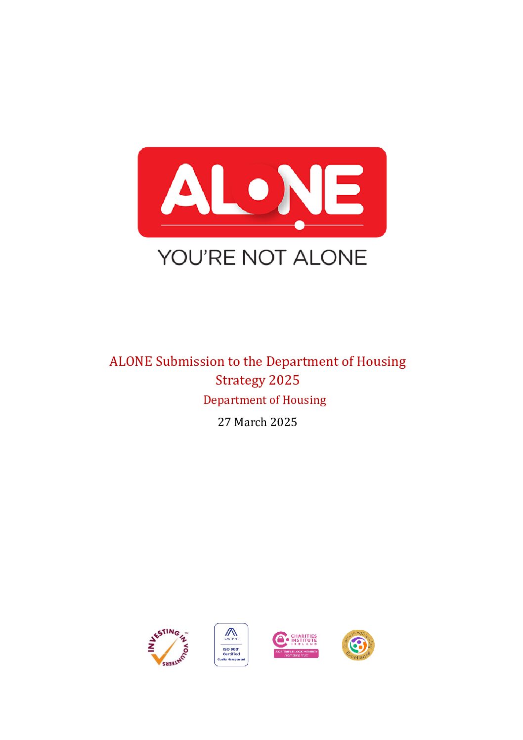 25.07.22_ALONE Submission Depart of Housing Strategy 2025 document cover