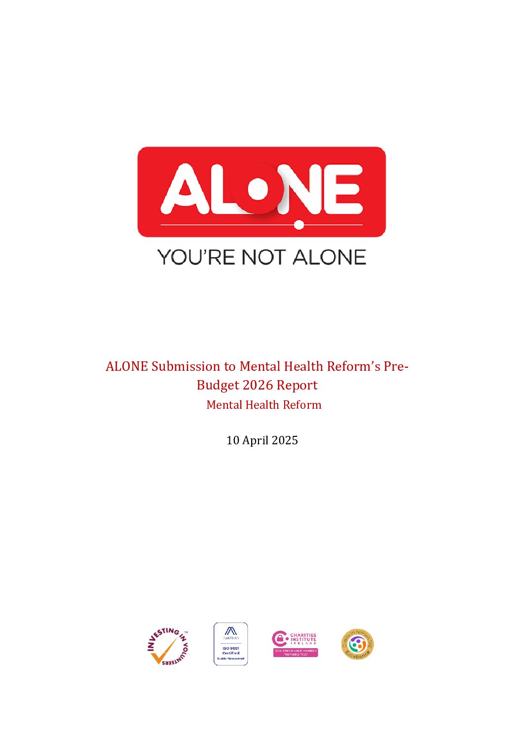25.07.22_ALONE_Submission MHR Pre-Budget 2026 document cover