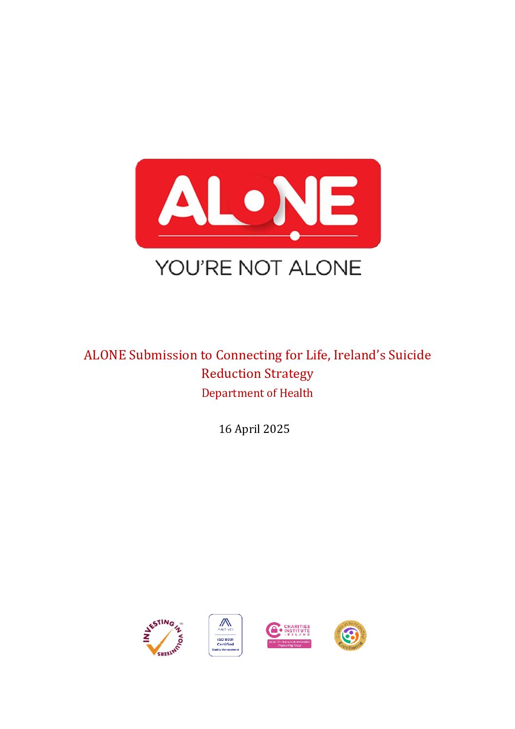 25.10.04 Suicide Reduction Strategy - ALONE Policy Submission document cover