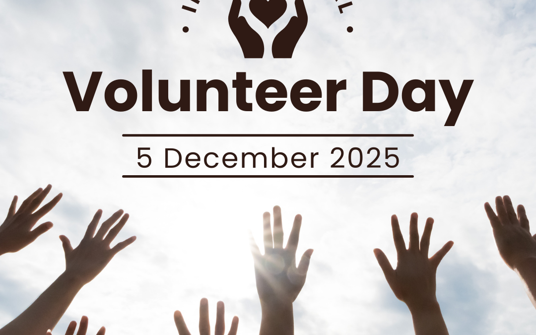 International Volunteer Day, 5 December 2025 — hands raised to a bright sky, with the ALONE logo