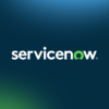 ServiceNow logo in white and green lettering on a dark blue and green background